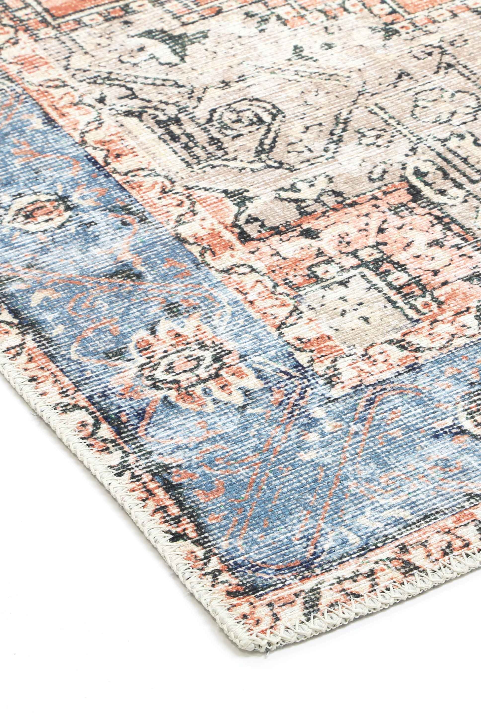 Distressed Vintage Cezanne Terracotta Sky Area Rug side view