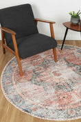 Load image into Gallery viewer, Distressed Vintage Cezanne Terracotta Sky Area Round Rug in Living Room
