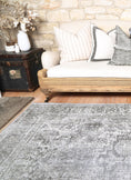 Load image into Gallery viewer, Distressed Vintage Chilaz Grey Rug side facing
