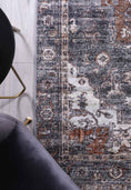 Load image into Gallery viewer, Distressed Vintage Cezanne Rabbit Gray Inca Gold Area Rug on side
